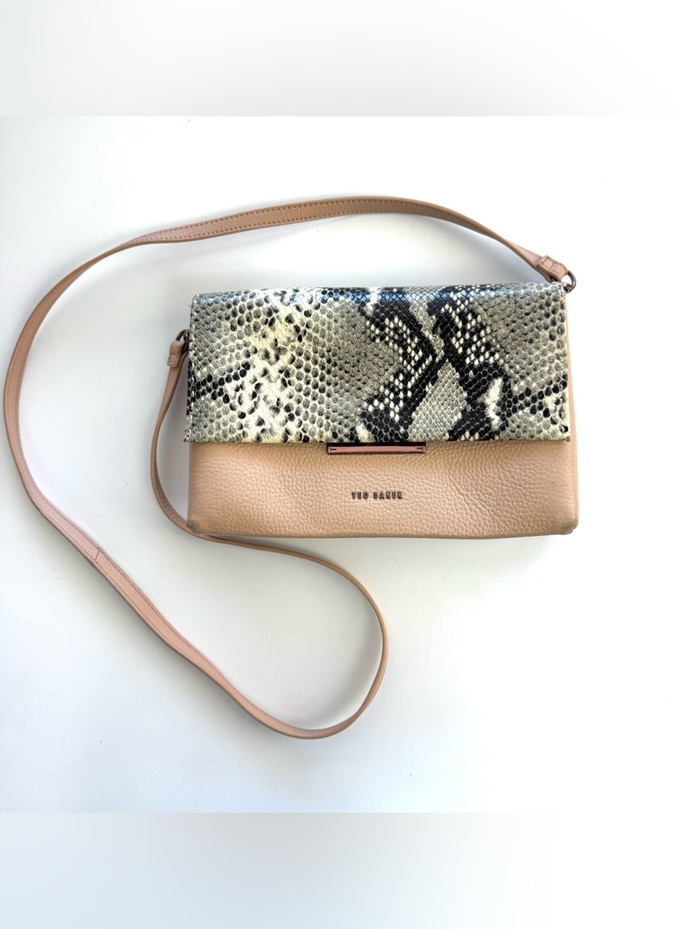 Ted Baker Alani Pink Leather Snakeskin Embossed Crossbody Shoulder Bag Glam Y2K